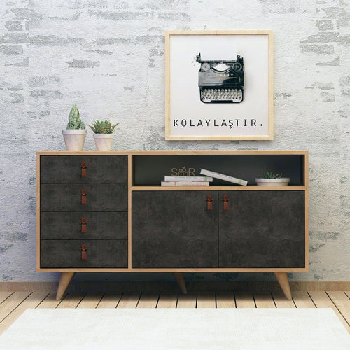 Asir Credenza con 4 cassetti e 2 ante Pagina Grigio