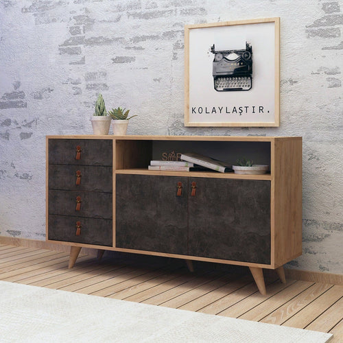 Asir Credenza con 4 cassetti e 2 ante Pagina Grigio