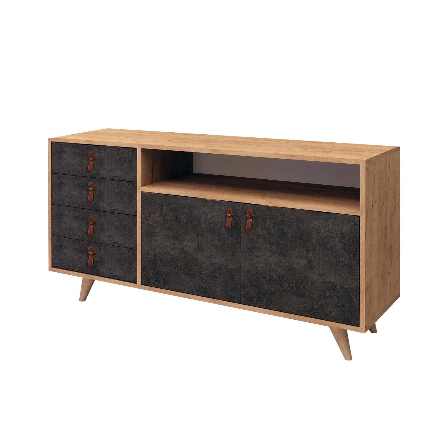 Asir Credenza con 4 cassetti e 2 ante Pagina Grigio