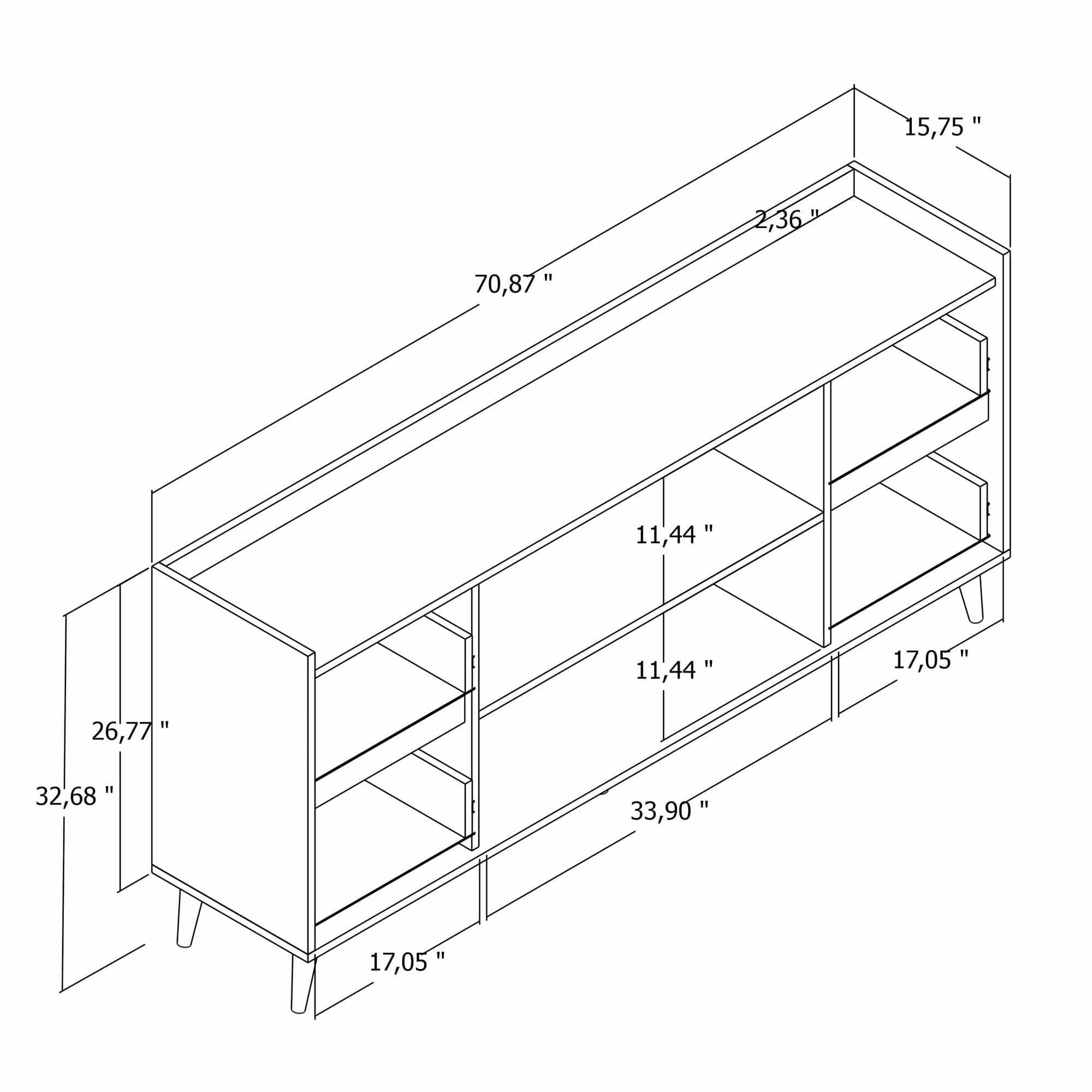 Asir Credenza con 4 cassetti e 2 ante Tiredu 2 Bianco