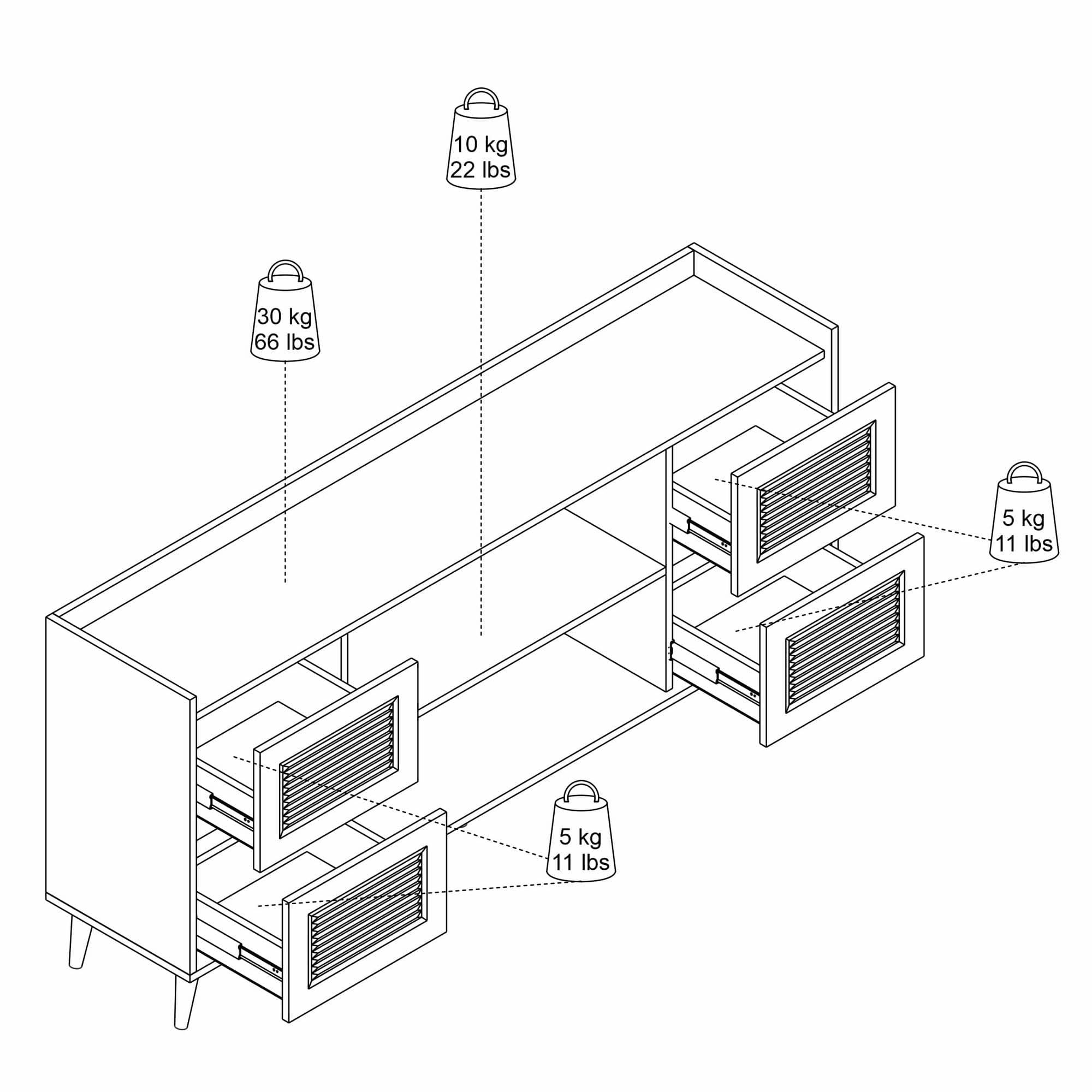 Asir Credenza con 4 cassetti e 2 ante Tiredu 2 Bianco