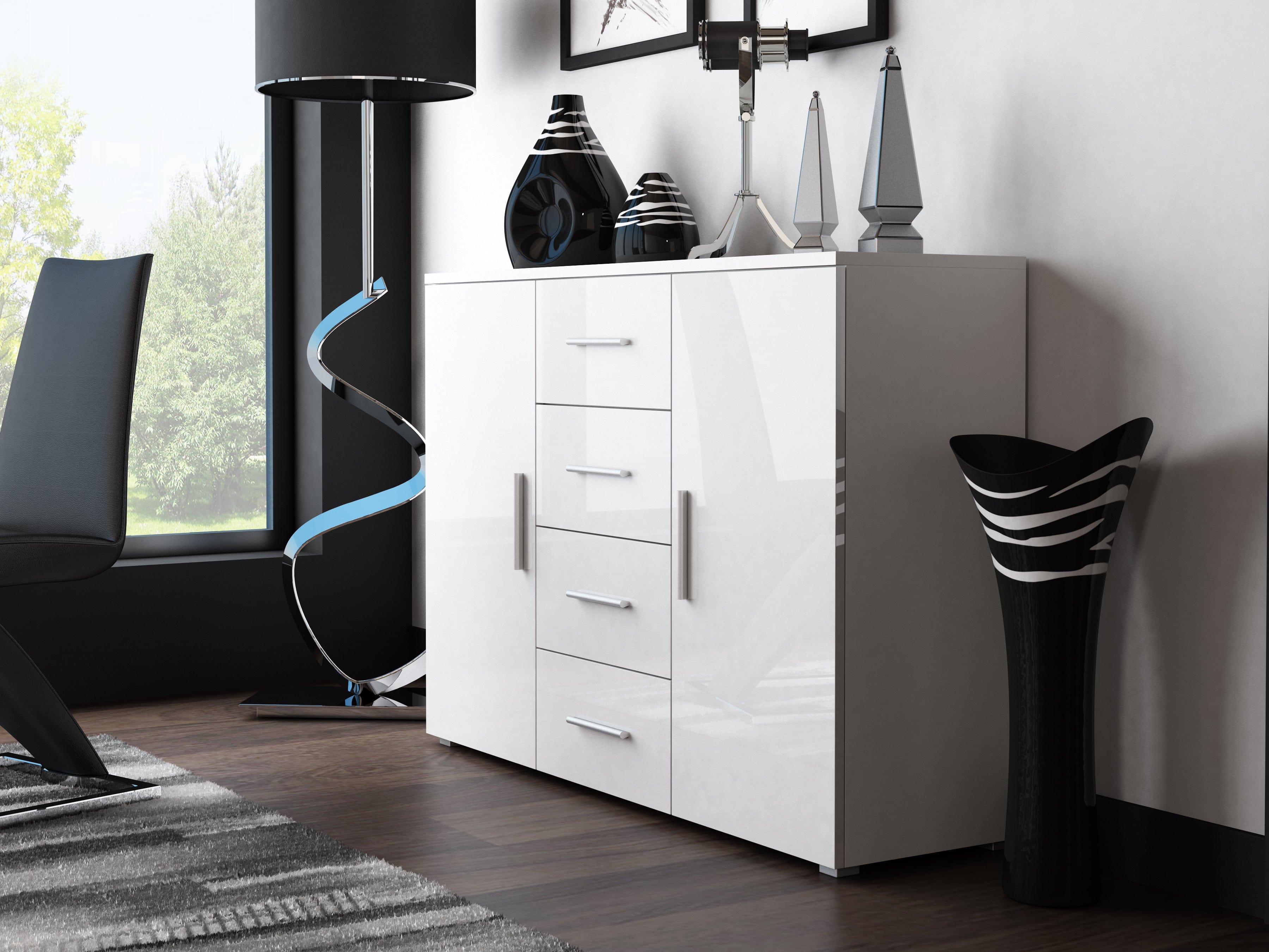 Halmar Credenza con 4 cassetti e 2 ante Uni Bianco