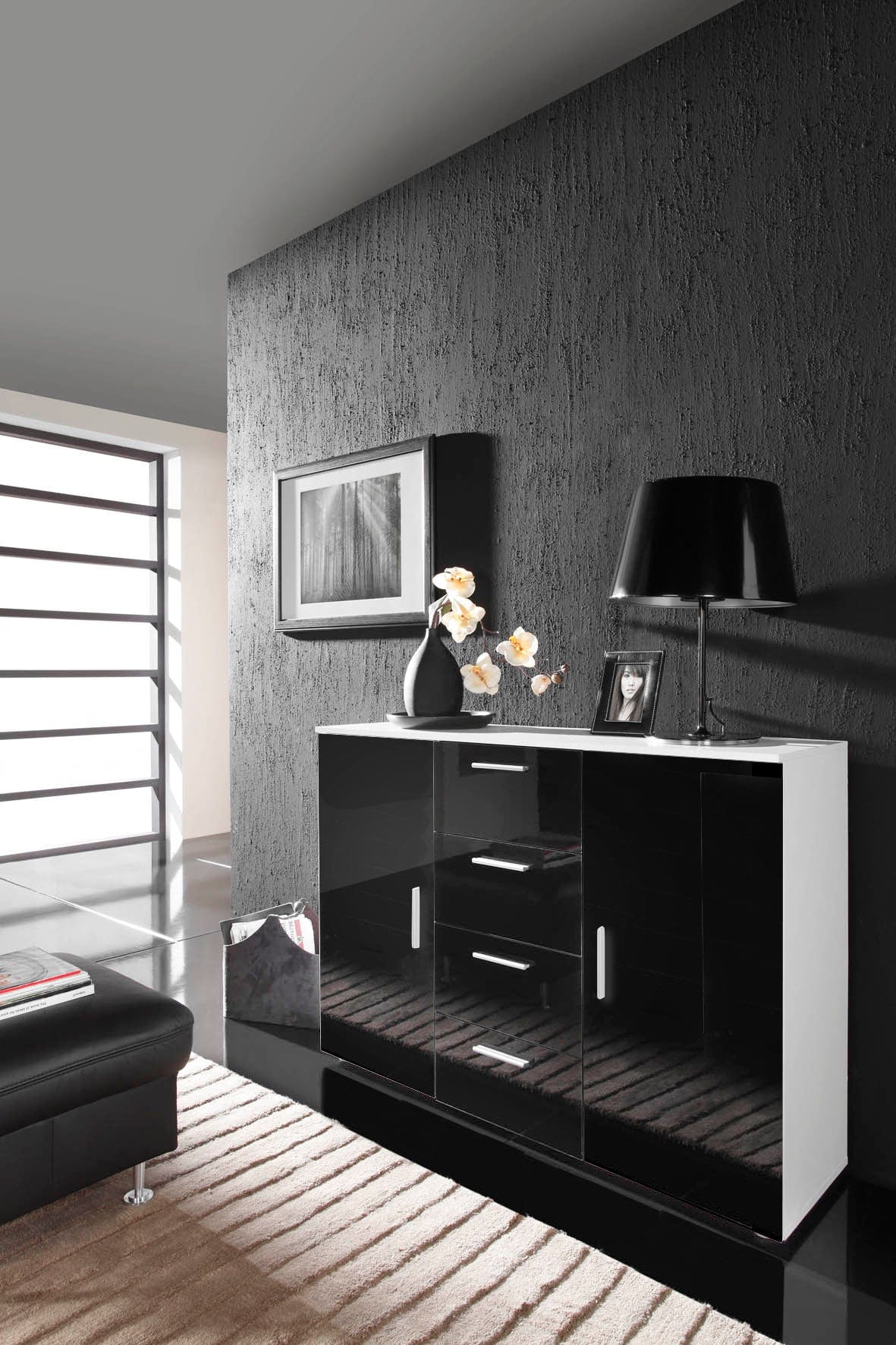 Halmar Credenza con 4 cassetti e 2 ante Uni Nero