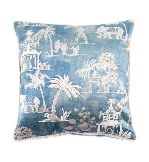 Moycor Cuscino decorative in tessuto sfoderabile Delhi Palm Trees Blu, 45 x 45 cm