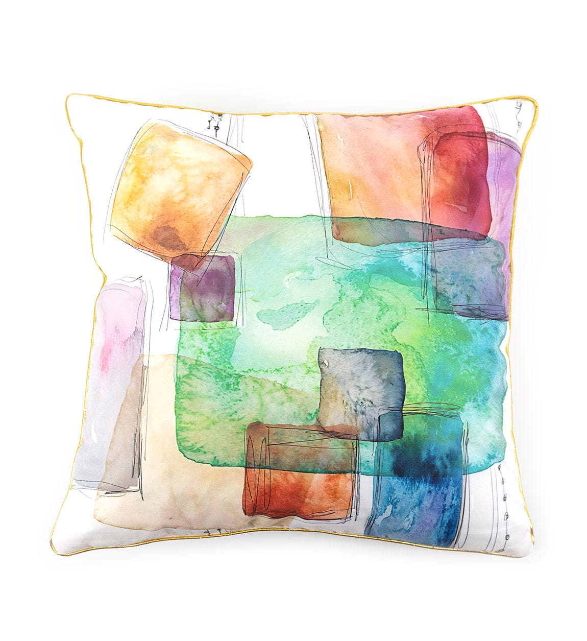 Moycor Cuscino decorative in tessuto sfoderabile Olivia Squares Multicolore, 45 x 45 cm