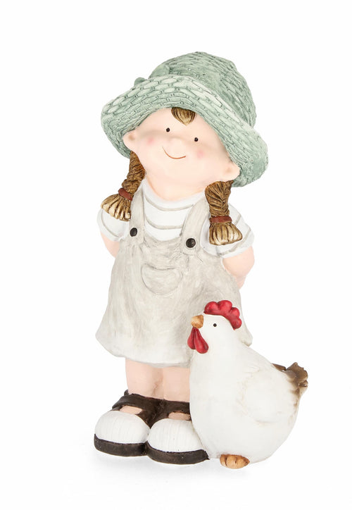 Bizzotto Decorazione da giardino Farm Girl With Chicken Multicolore