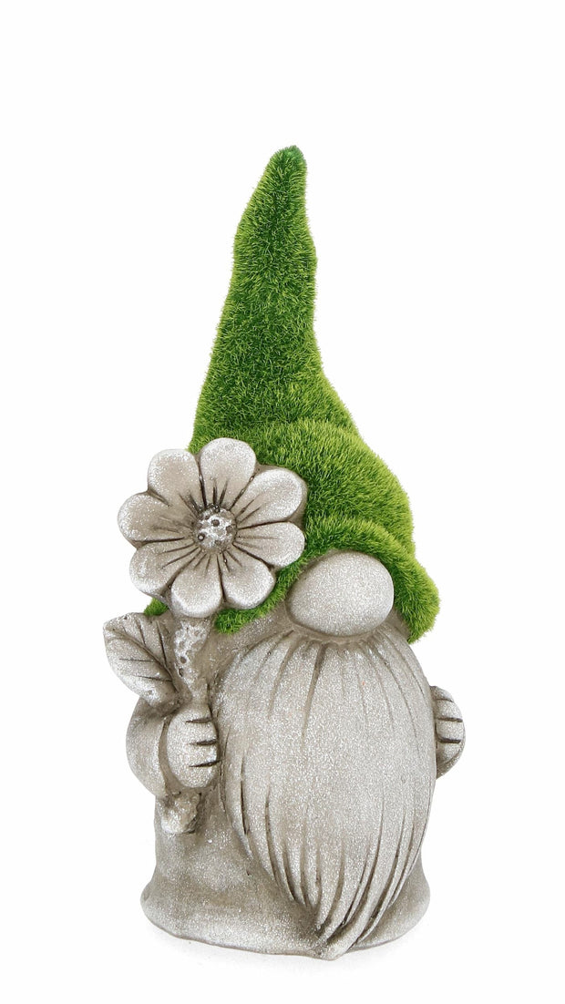 Bizzotto Decorazione da giardino Garden Gnome With Flower Grigio