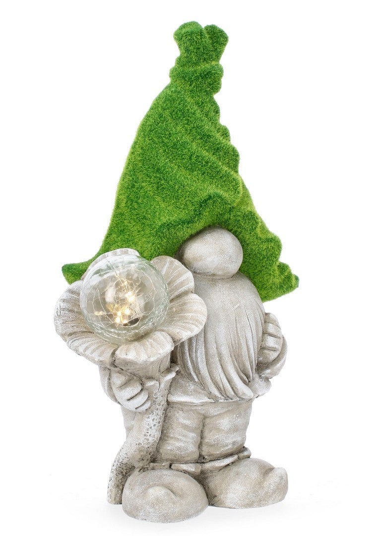 Bizzotto Decorazione da giardino Standing Flower Garden Gnome With LED Grigio