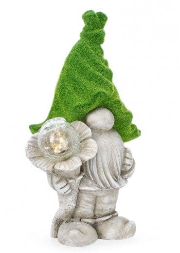 Bizzotto Decorazione da giardino Standing Flower Garden Gnome With LED Grigio