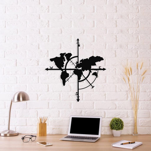 Asir Decorazione da parete Compass World Map Nero