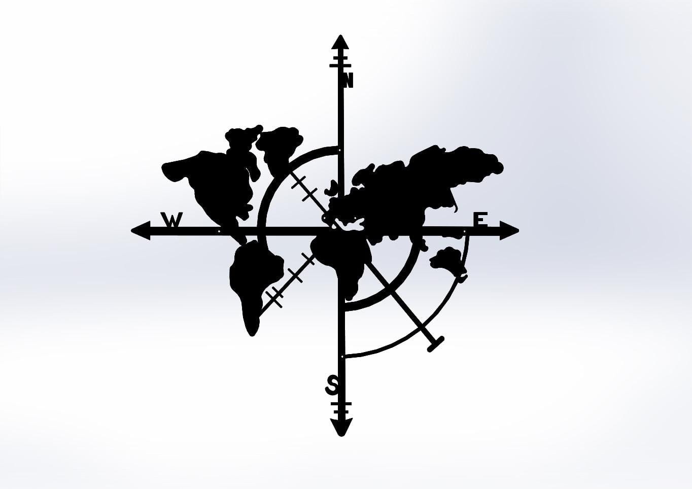 Asir Decorazione da parete Compass World Map Nero