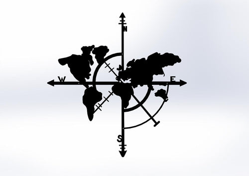 Asir Decorazione da parete Compass World Map Nero
