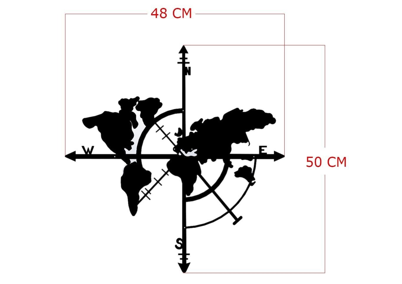 Asir Decorazione da parete Compass World Map Nero