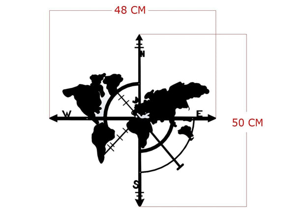 Asir Decorazione da parete Compass World Map Nero