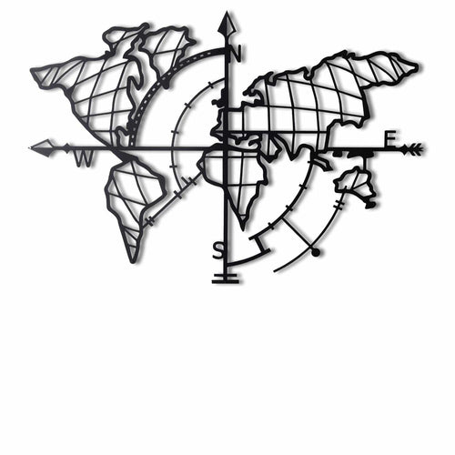 Asir Decorazione da parete con illuminazione Led World Map Compass Nero