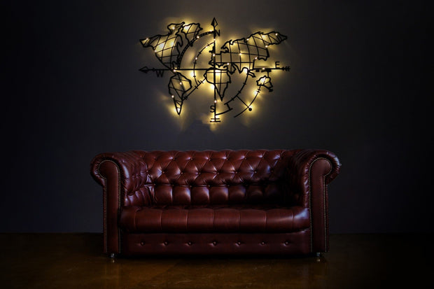 Decorazione da parete con illuminazione Led World Map Compass Nero (3)