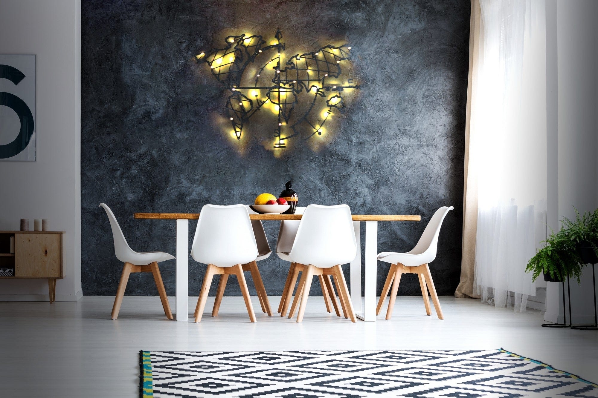 Decorazione da parete con illuminazione Led World Map Compass Nero (5)