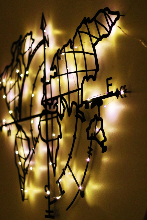 Decorazione da parete con illuminazione Led World Map Compass Nero (6)