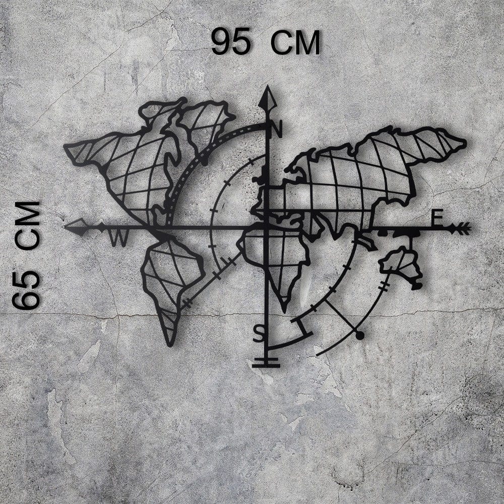 Decorazione da parete con illuminazione Led World Map Compass Nero (8)