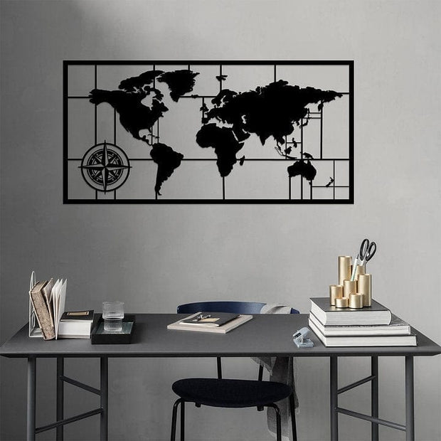 Asir Decorazione da parete World Map 7 Nero