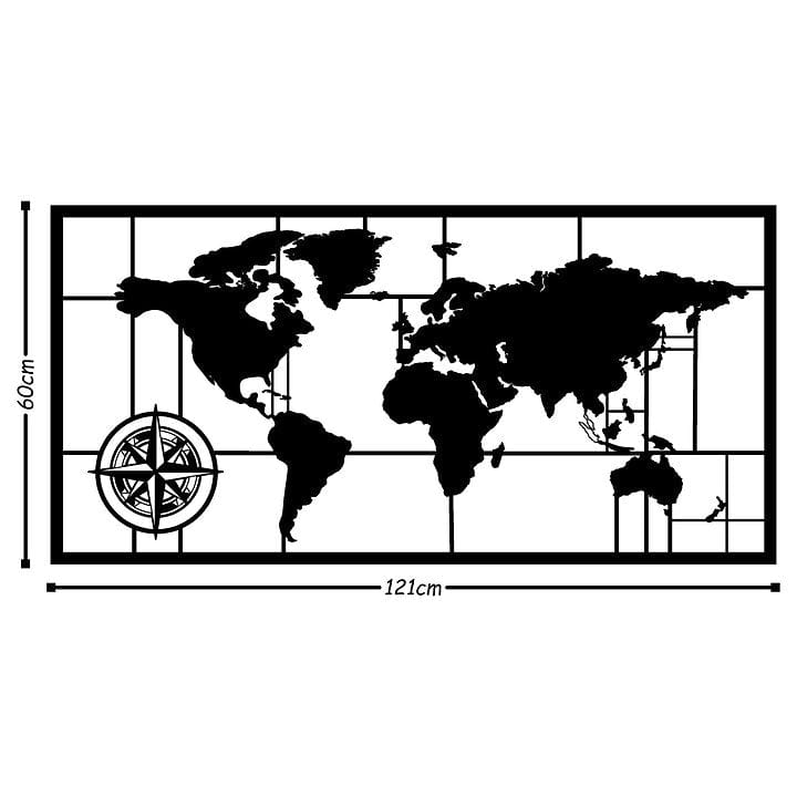 Asir Decorazione da parete World Map 7 Nero