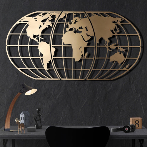 Asir Decorazione da parete World Map Glob Oro