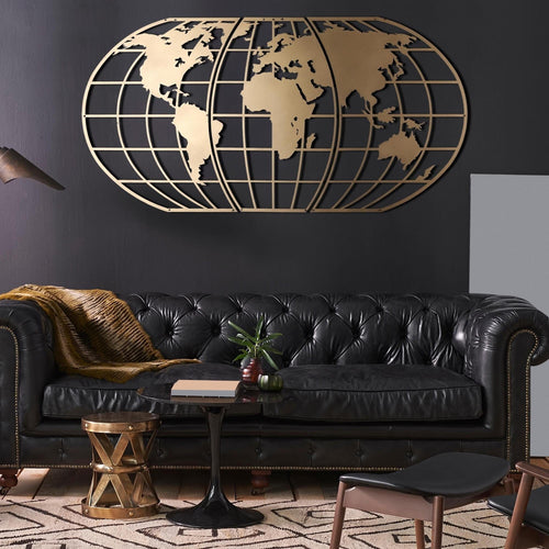 Asir Decorazione da parete World Map Glob Oro