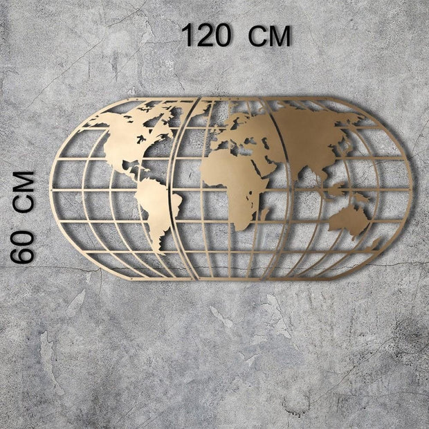 Asir Decorazione da parete World Map Glob Oro