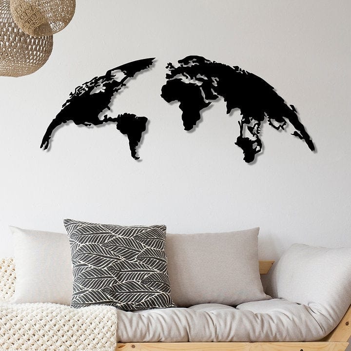 Asir Decorazione da parete World Map Grande Nero