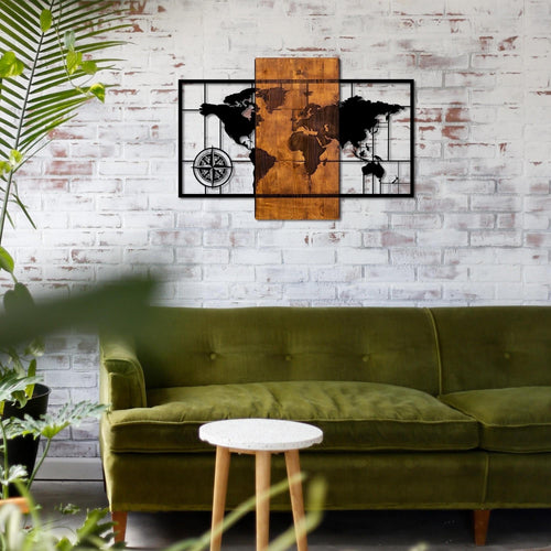 Asir Decorazione da parete World Map With Compass Noce
