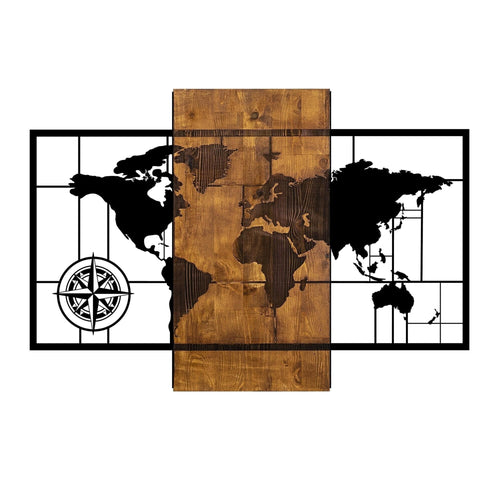 Asir Decorazione da parete World Map With Compass Noce