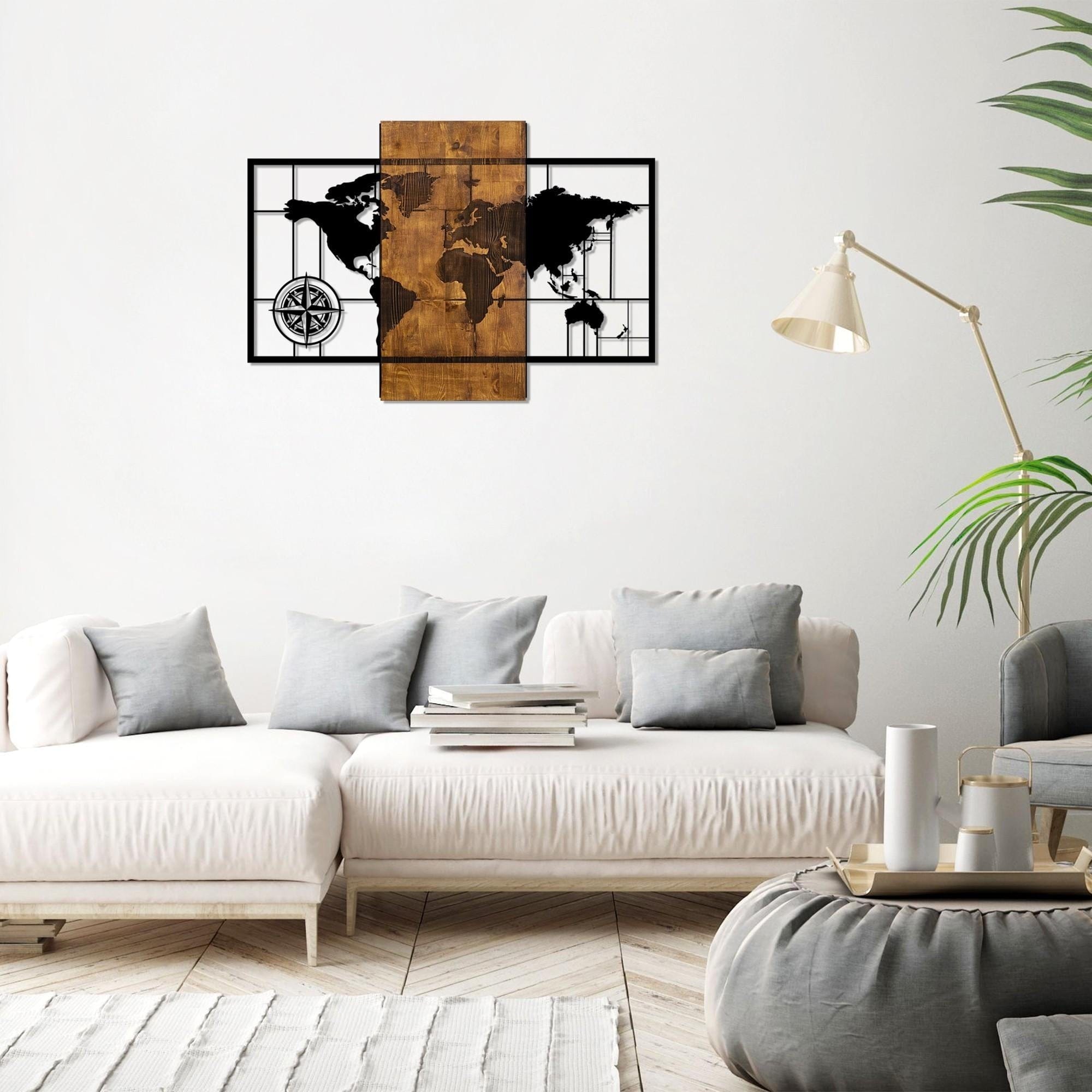 Asir Decorazione da parete World Map With Compass Noce