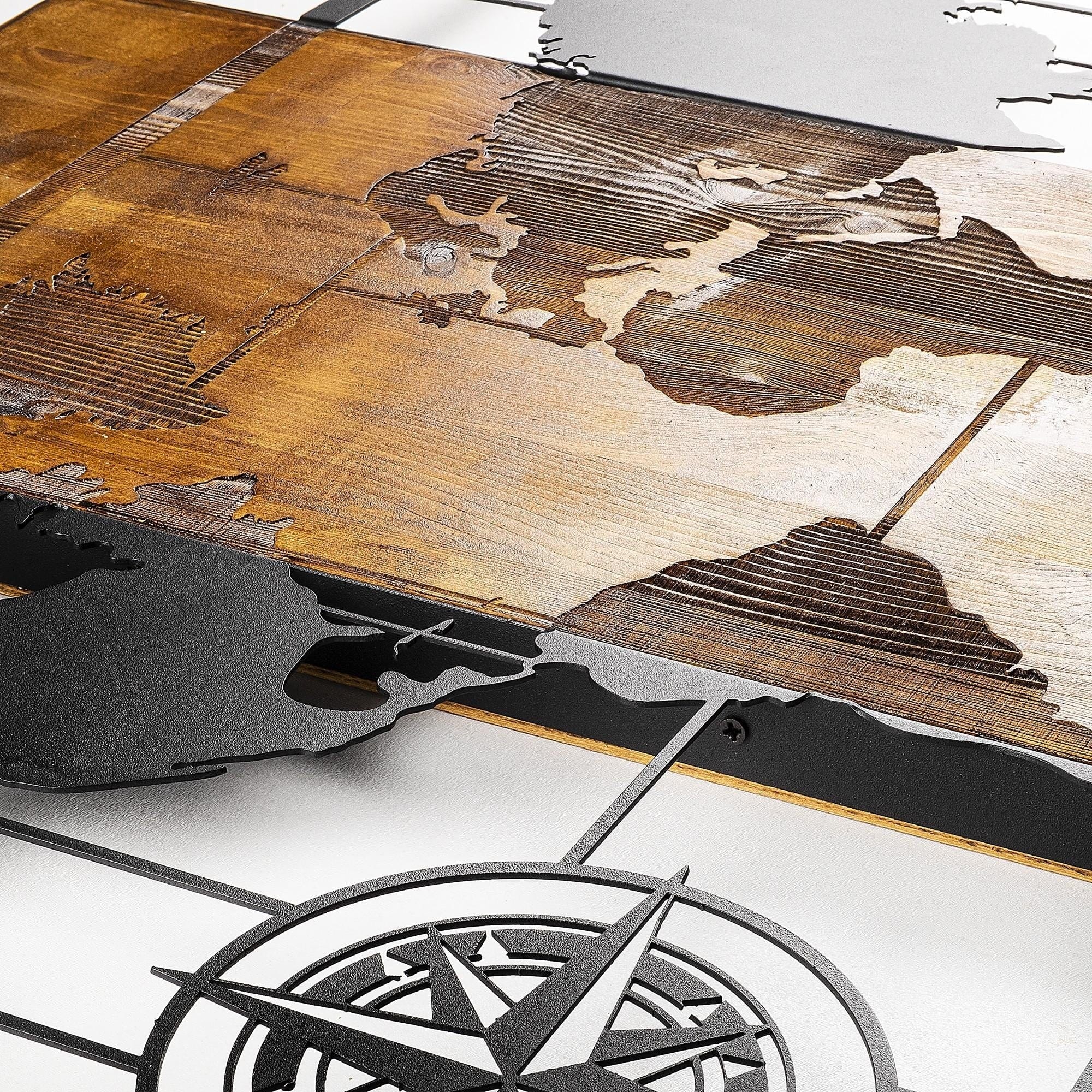 Asir Decorazione da parete World Map With Compass Noce