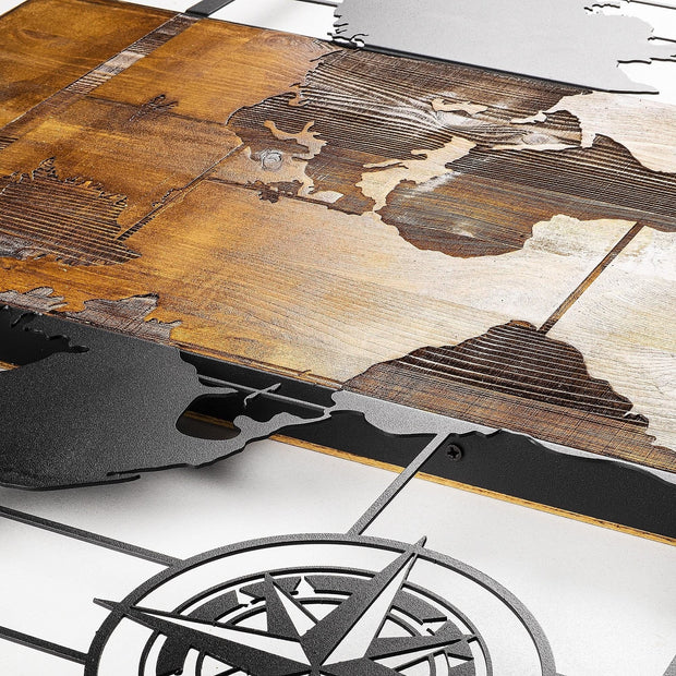 Asir Decorazione da parete World Map With Compass Noce