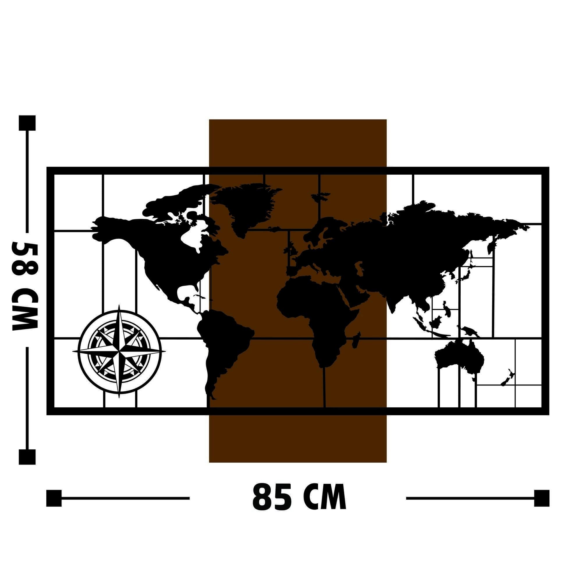 Asir Decorazione da parete World Map With Compass Noce