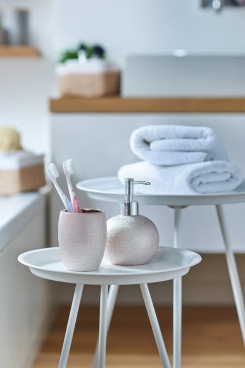 Zeller Dispenser di sapone in ceramica, oro rosa glitterato, Ø 10,3xH14,5 cm