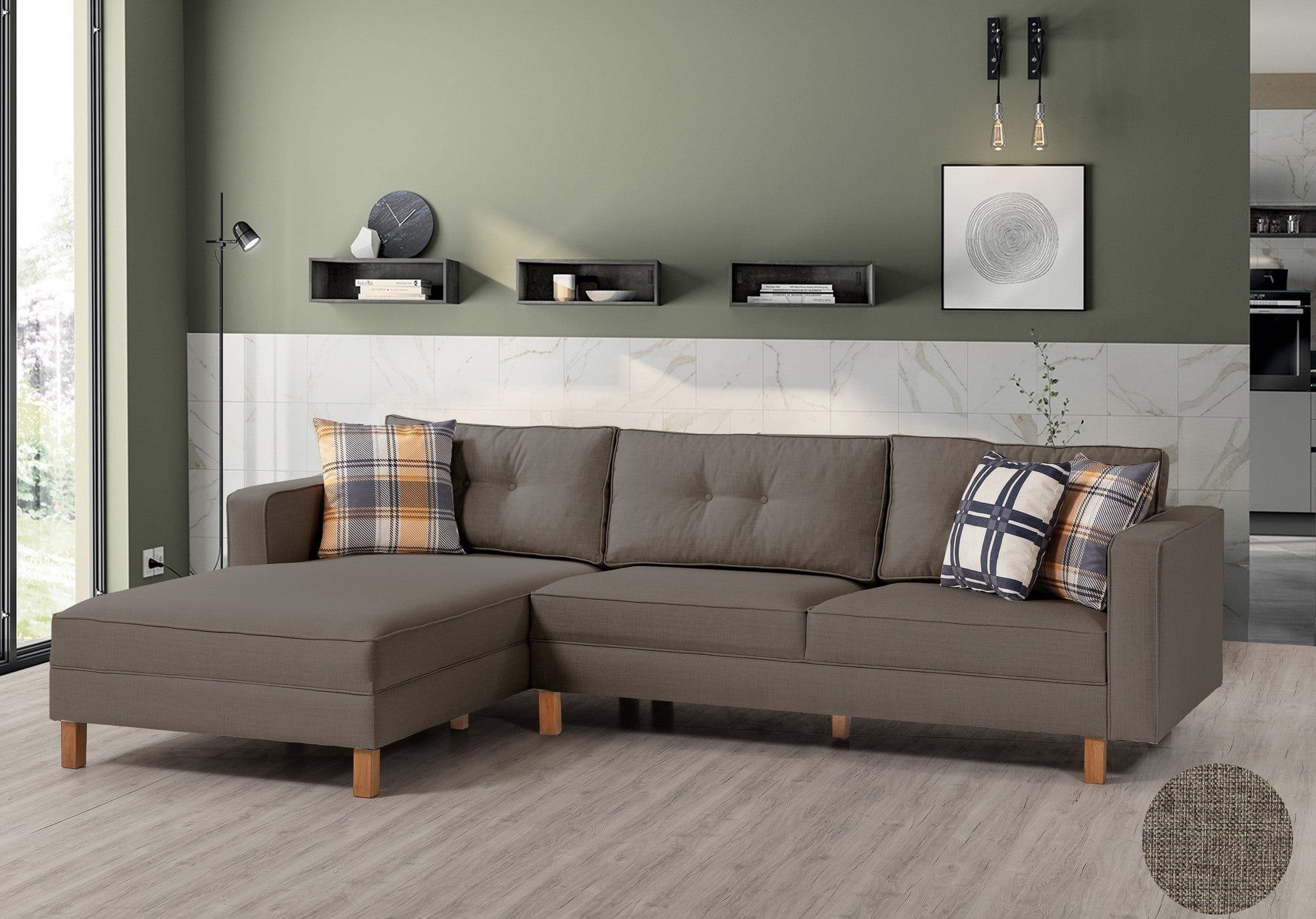 Oyo Divano Angolare 3 posti in velluto Castle Beige