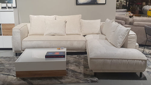 Divano Angolare a destro 5 posti in tessuto Laur Set 2 Crema