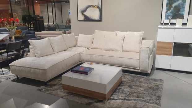Divano Angolare a sinistro 5 posti in tessuto Laur Set 2 Crema