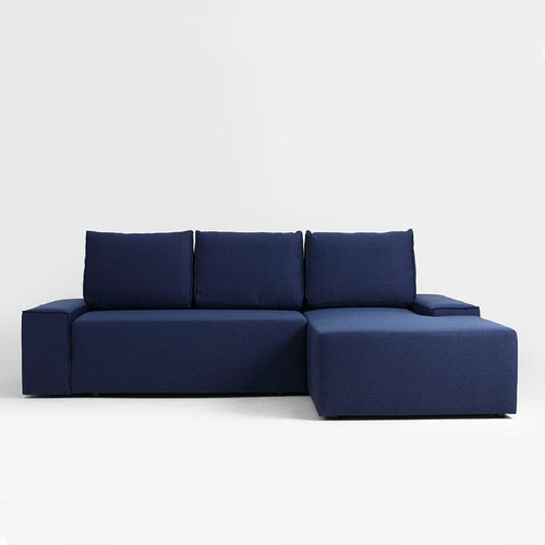 Customform Divano Angolare Letto a destro, 3 posti, in tessuto Flopp Blu