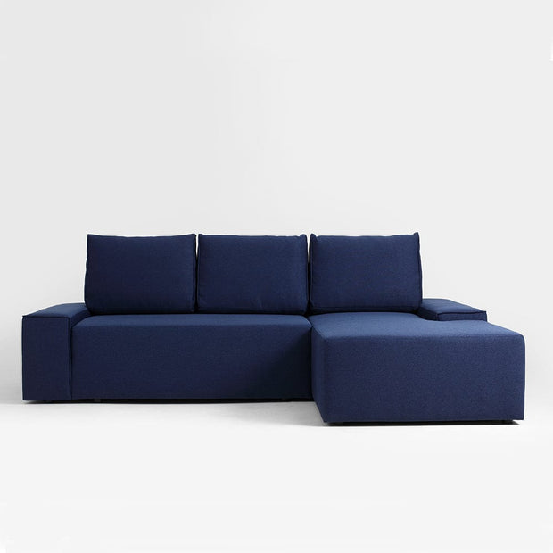 Customform Divano Angolare Letto a destro, 3 posti, in tessuto Flopp Blu