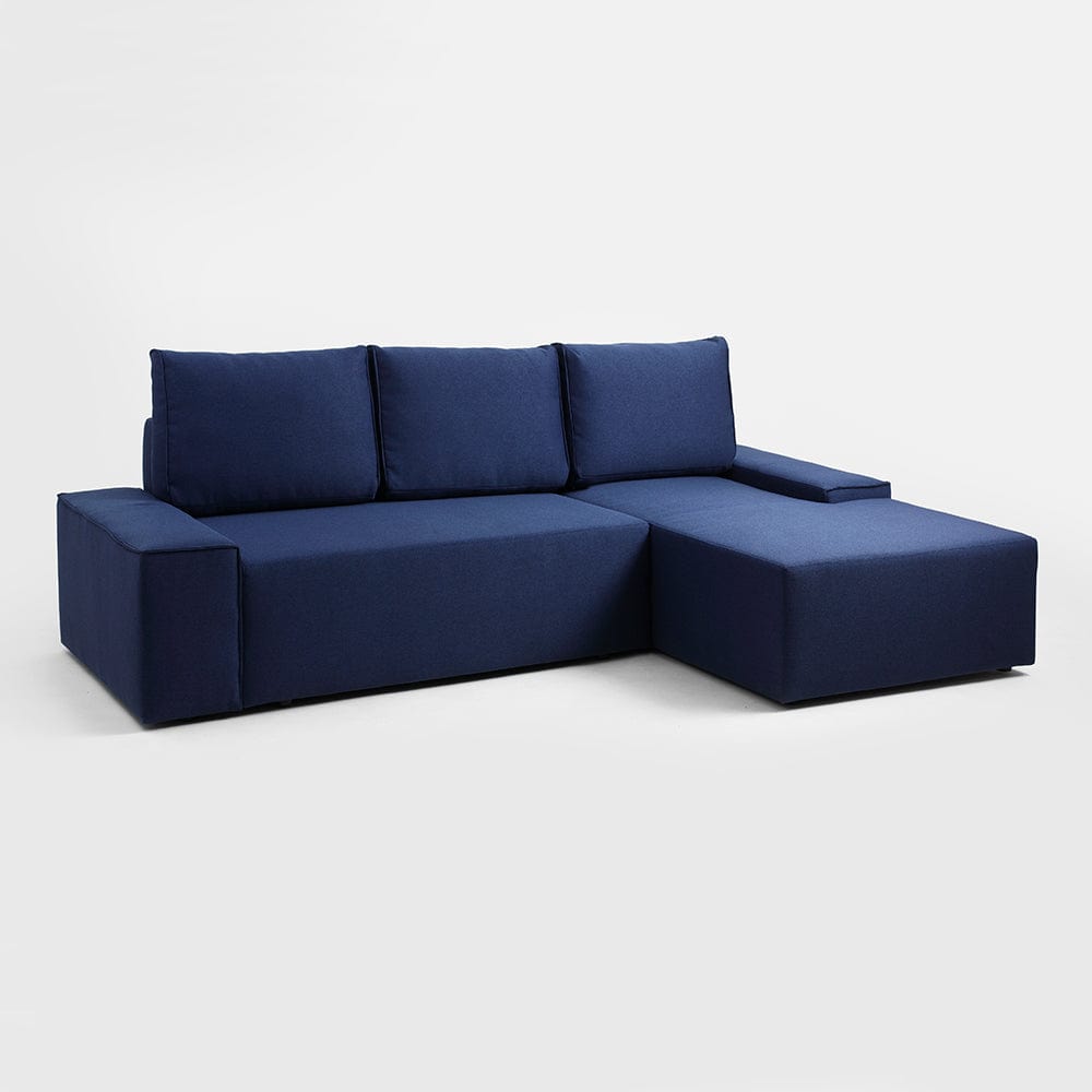 Customform Divano Angolare Letto a destro, 3 posti, in tessuto Flopp Blu
