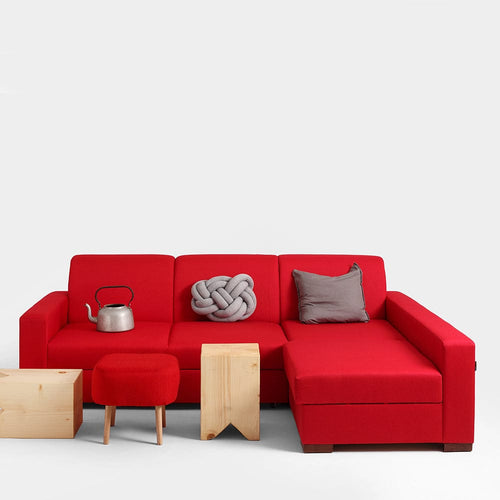 Customform Divano Angolare Letto a destro, 3 posti, in tessuto Lozier Rosso