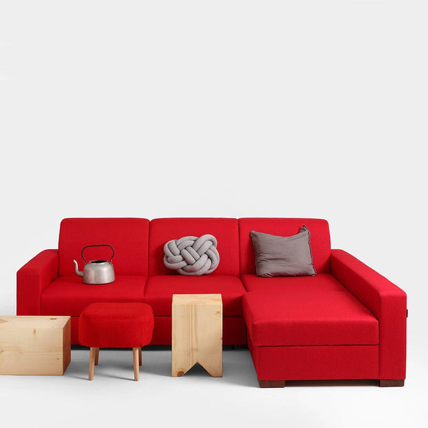 Customform Divano Angolare Letto a destro, 3 posti, in tessuto Lozier Rosso