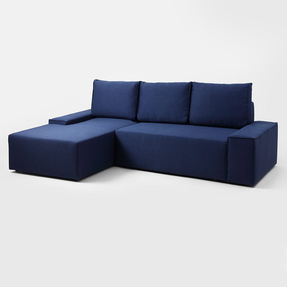 Customform Divano Angolare Letto a sinistro, 3 posti, in tessuto Flopp Blu