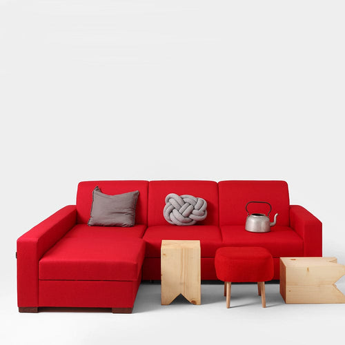 Customform Divano Angolare Letto a sinistro, 3 posti, in tessuto Lozier Rosso