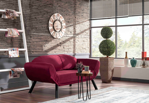 Asir Divano Letto 2 posti in tessuto Genzo Bordeaux