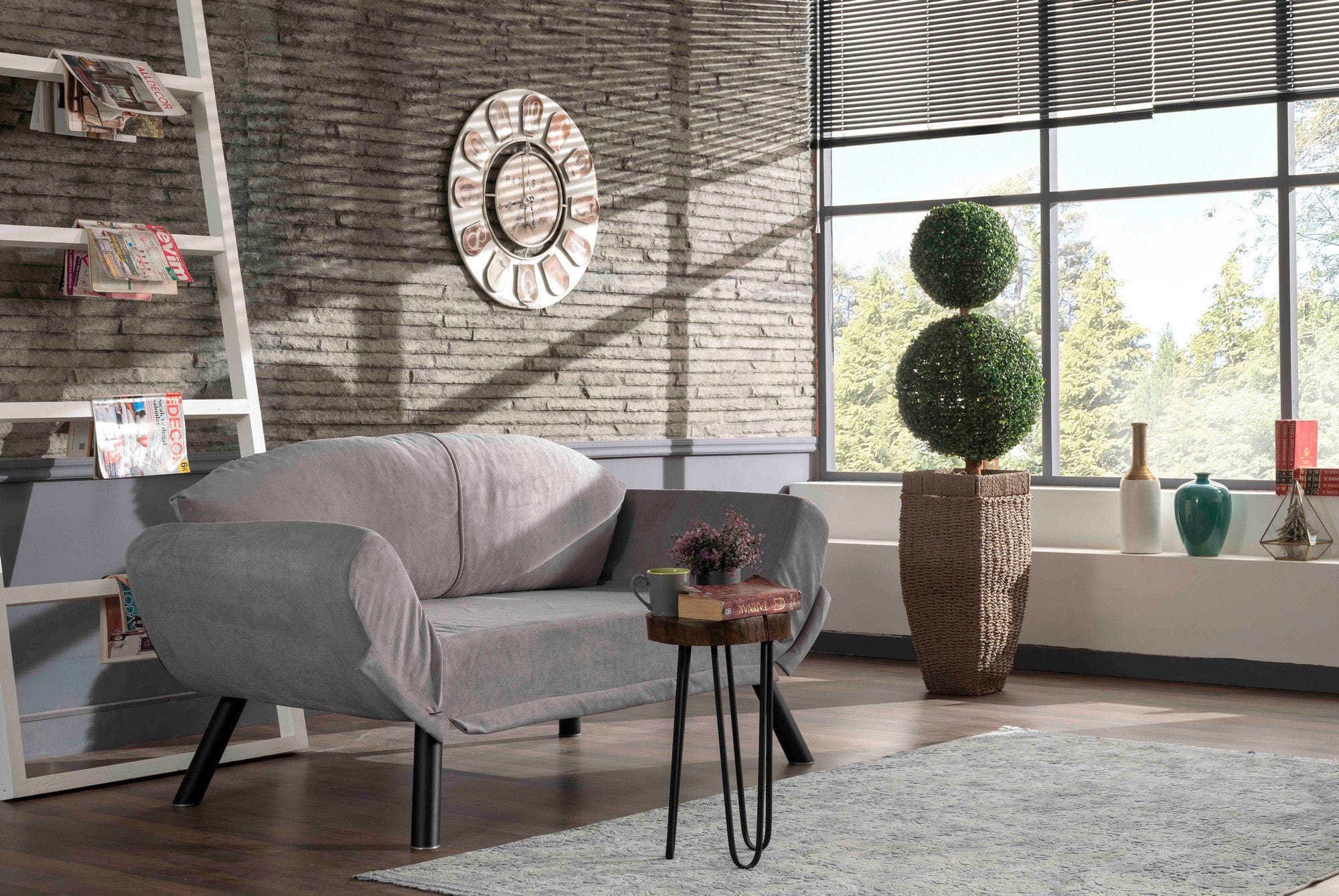 Asir Divano Letto 2 posti in tessuto Genzo Grigio