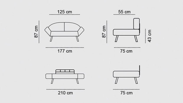 Asir Divano Letto 2 posti in tessuto Genzo Grigio