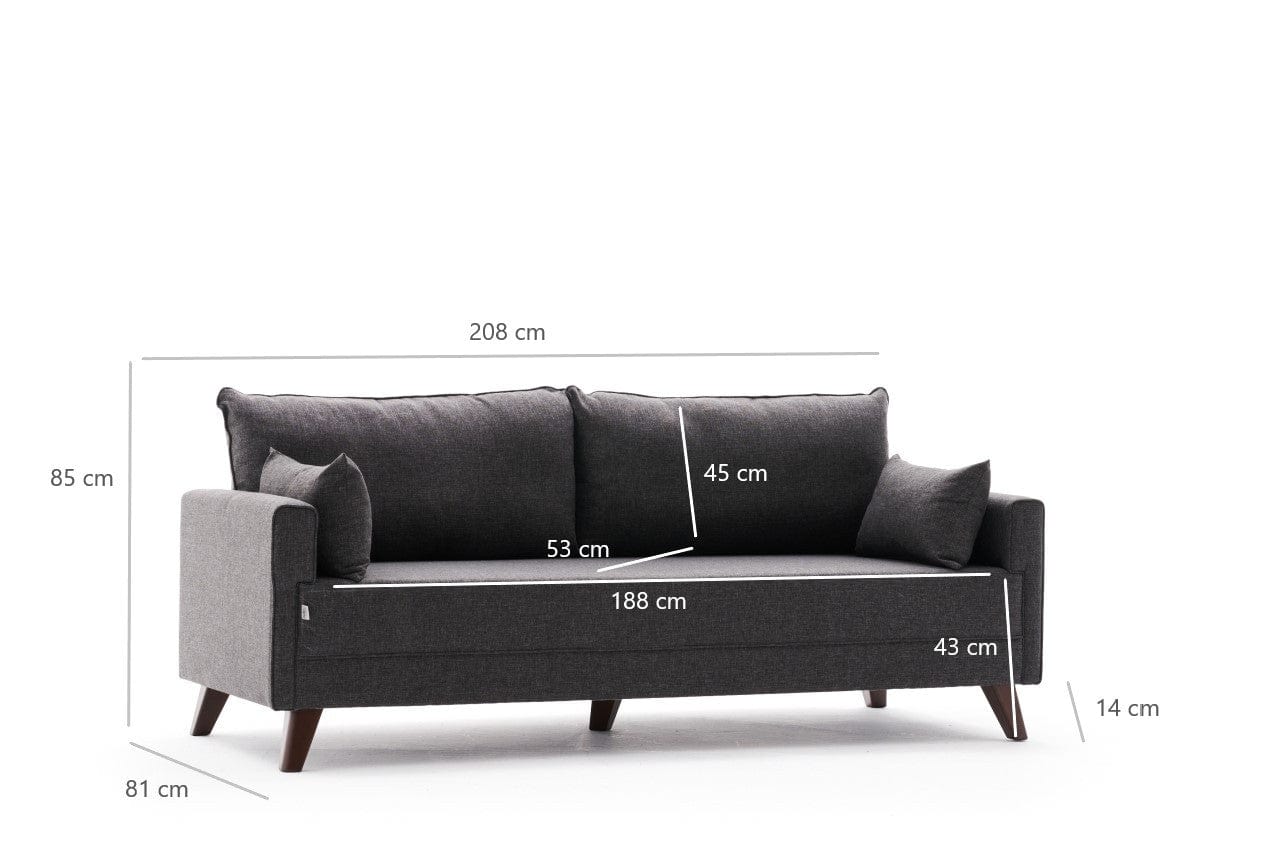 Asir Divano Letto 3 posti in tessuto Bella Antracite
